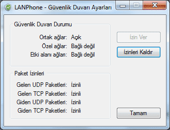 LANPhone güvenlik duvarı ayarları